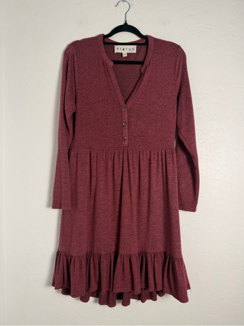 Hiatus Women's Sz Medium Long Sleeve Ruffle Hem Tiered Hilo Dress Dusty Rose